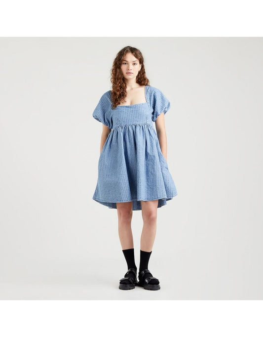 Mini vestido com mangas balão em algodão