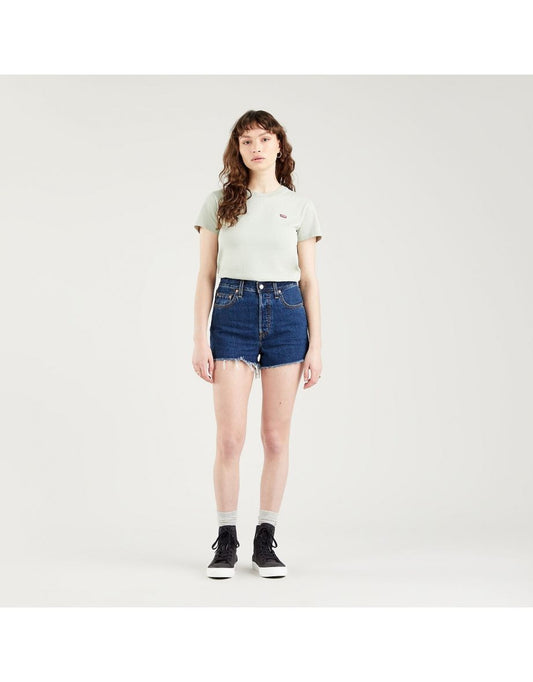 Shorts jeans de cintura alta com nervuras