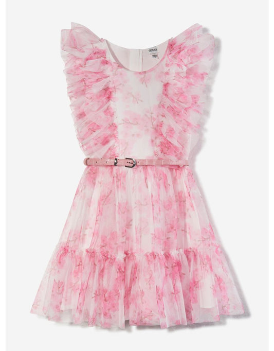 Abito da bambina in tulle rosa con fiori di ciliegio