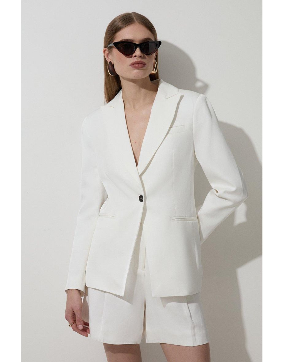 Giacca blazer monopetto sartoriale in viscosa e lino Petite