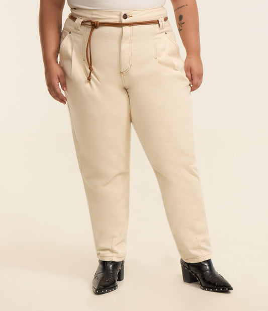 Pantaloni in twill beige con tasche oblique e cintura - Curve e taglie forti