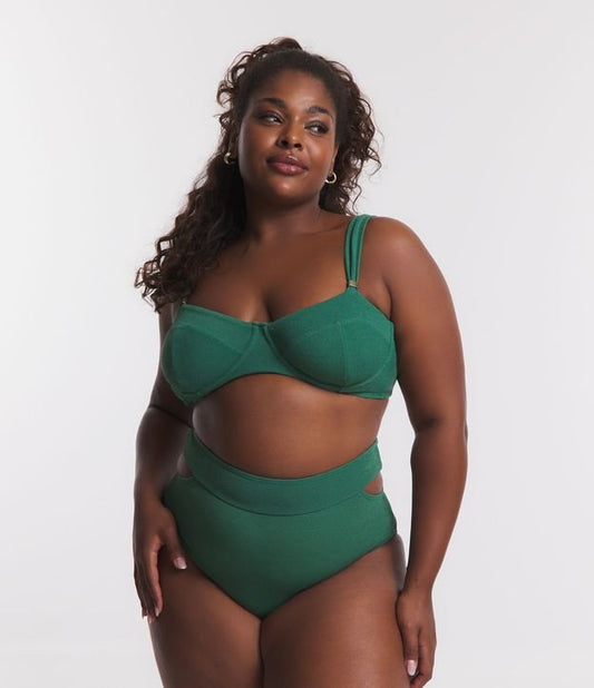 Top bikini a mezza coppa in poliammide testurizzata in verde - Curve e taglie forti