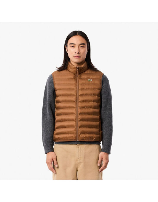 Colete acolchoado Lacoste marrom repelente de água para homens
