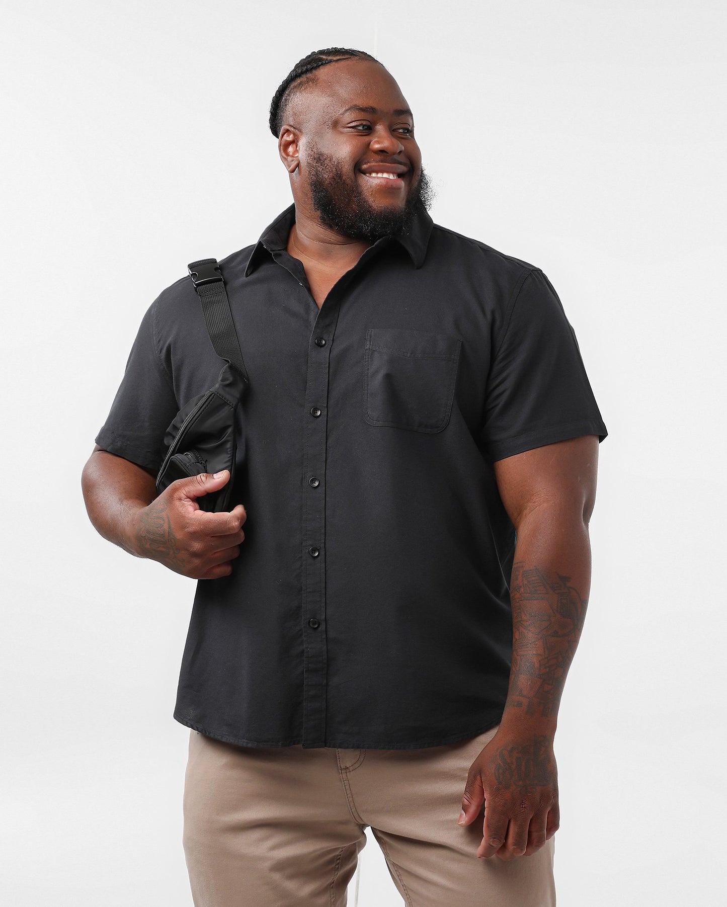 Camicia uomo Plus Size a maniche corte slim in beige e nero - Original Plus by Riachuelo