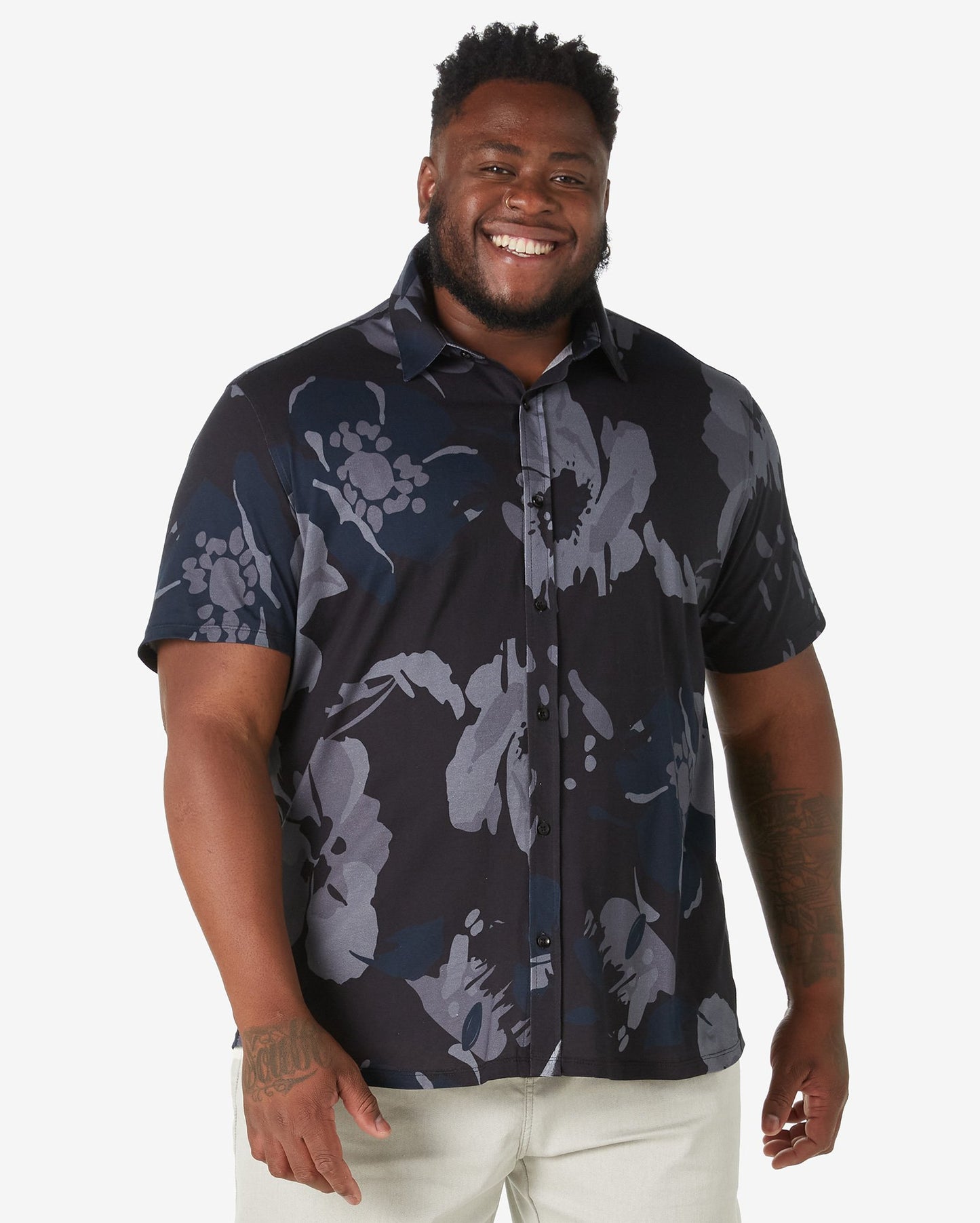 Camicia mimetica a maniche corte Plus Size da uomo in nero - Allman by Riachuelo