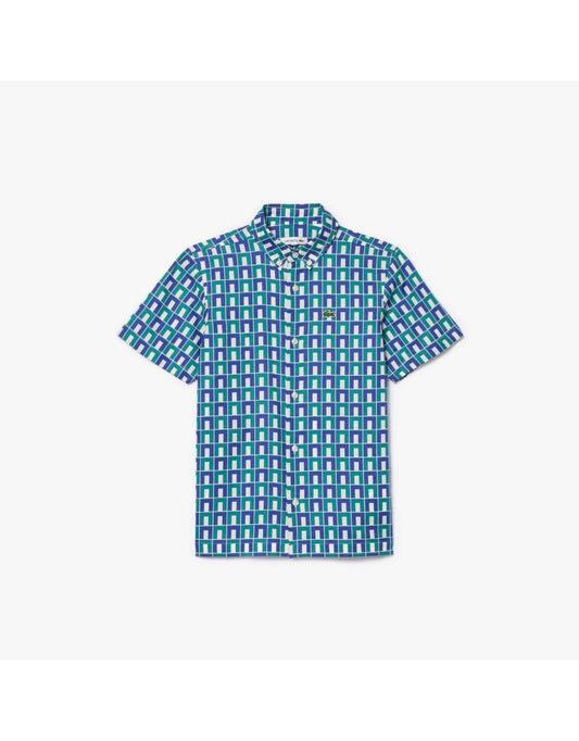 Camisa Lacoste Juniors de manga curta com estampa de monograma para menino