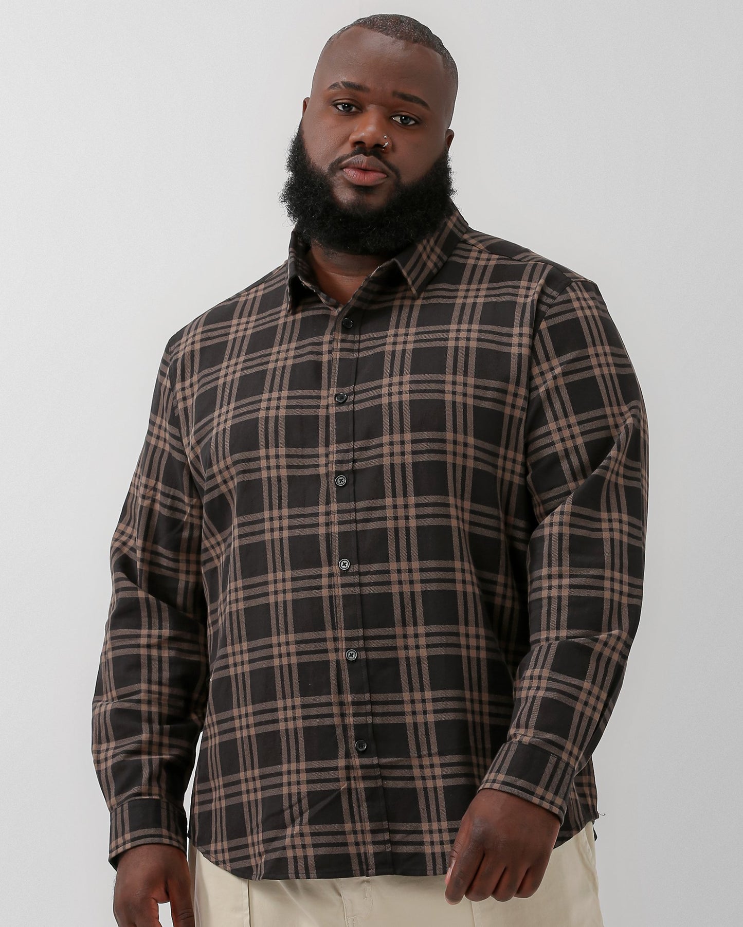 Camisa xadrez marrom plus size masculina Allman By Riachuelo