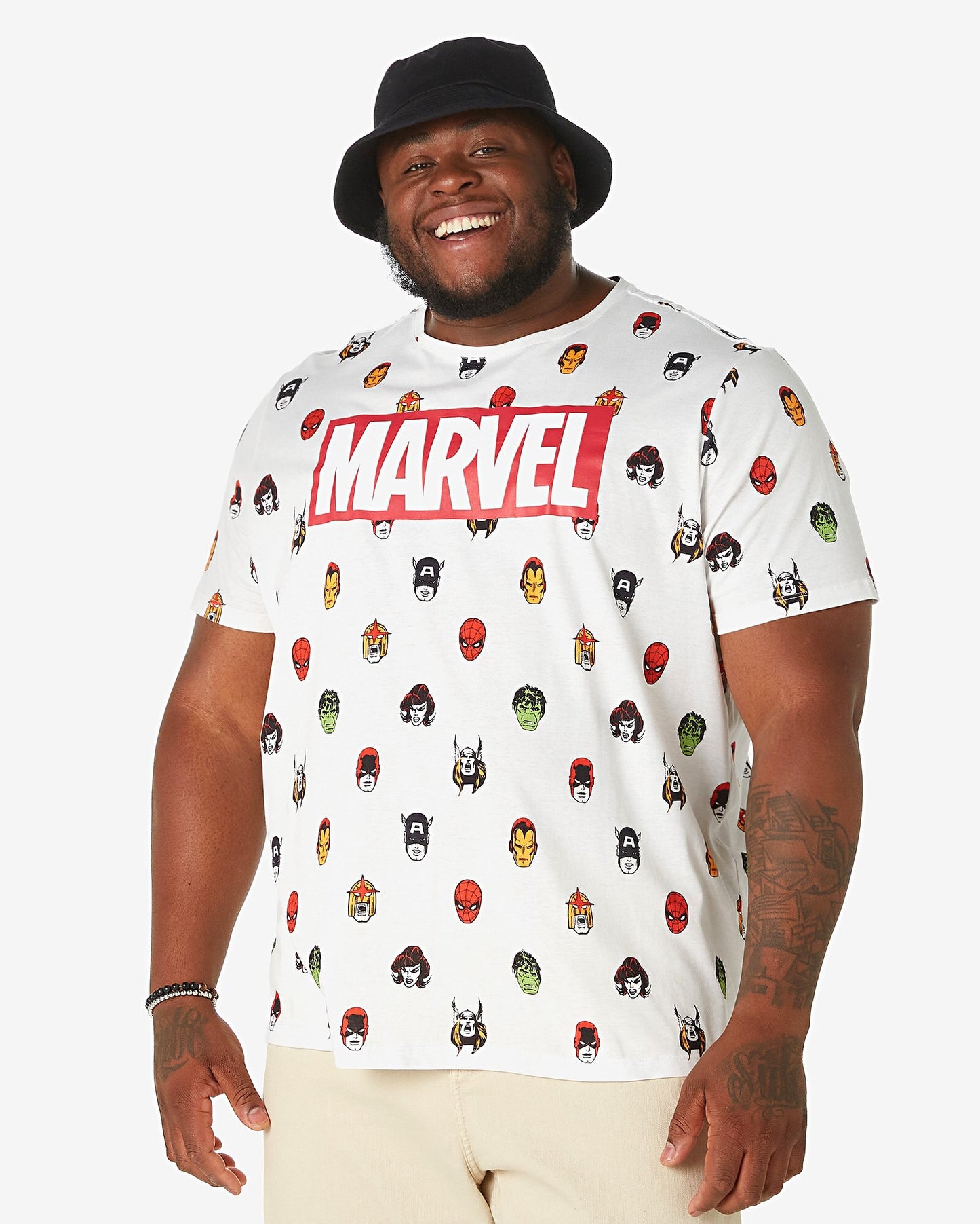 Camiseta masculina plus size de manga curta da Marvel Comics - Branca