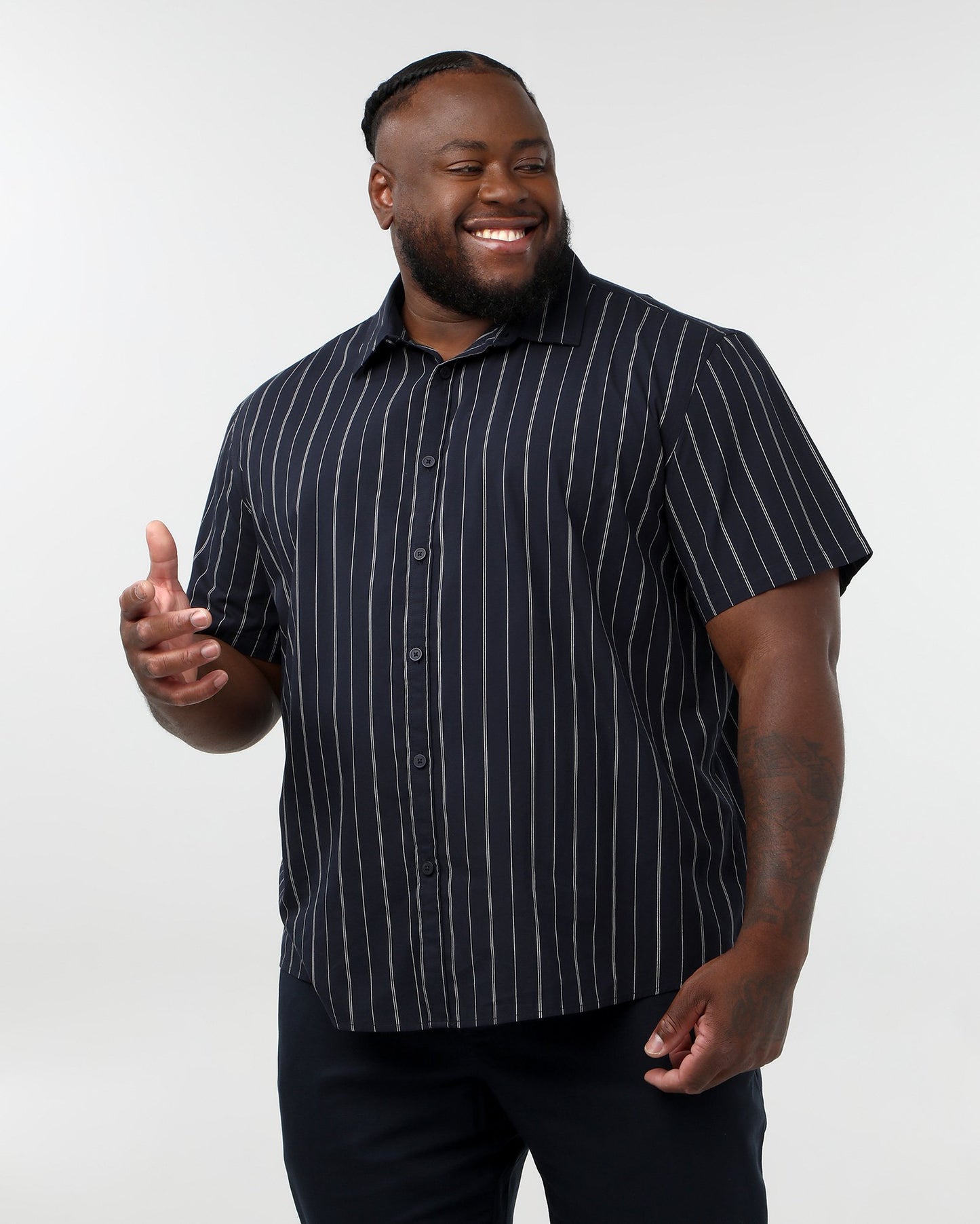 Camisa masculina de algodão listrada plus size - Azul escuro - Original Plus da Riachuelo