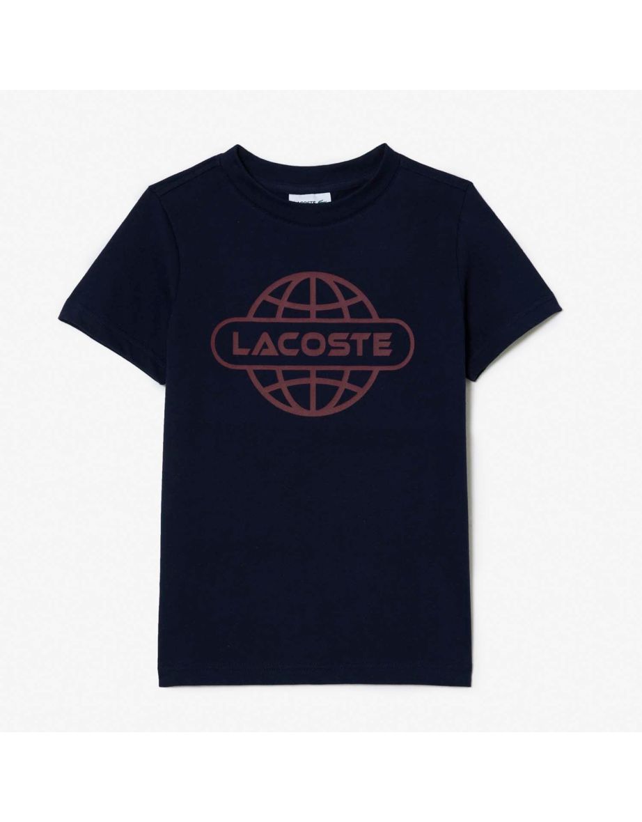 Lacoste Juniors Boys' Blue Cotton Jersey T-Shirt with Planet Print