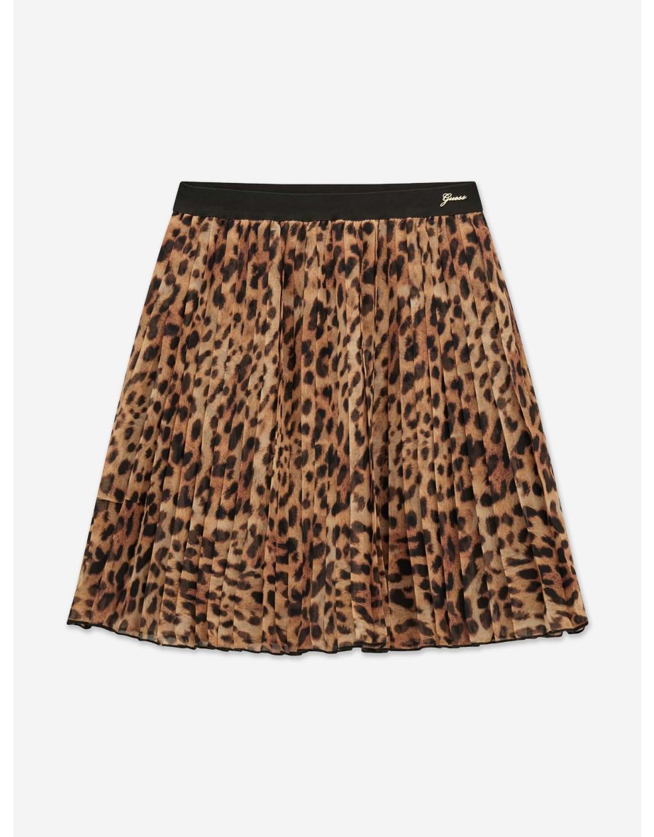 Gonna midi a pieghe in chiffon con stampa leopardata marrone per bambine