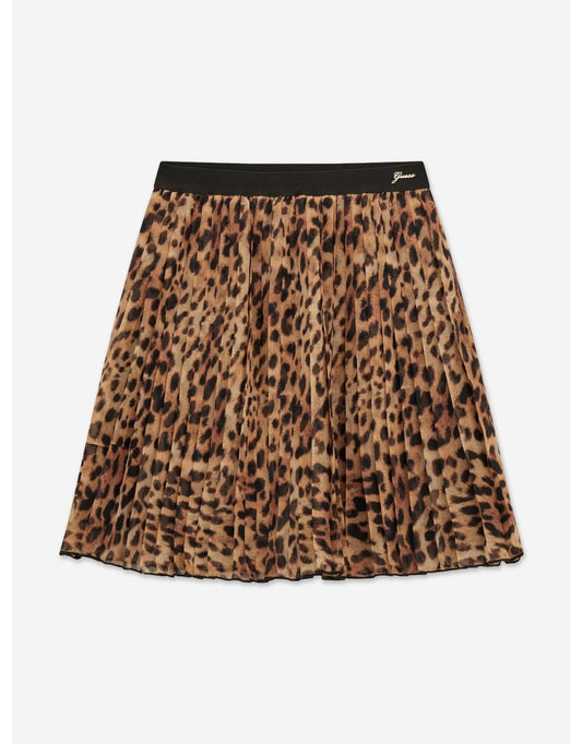 Gonna midi a pieghe in chiffon con stampa leopardata marrone per bambine
