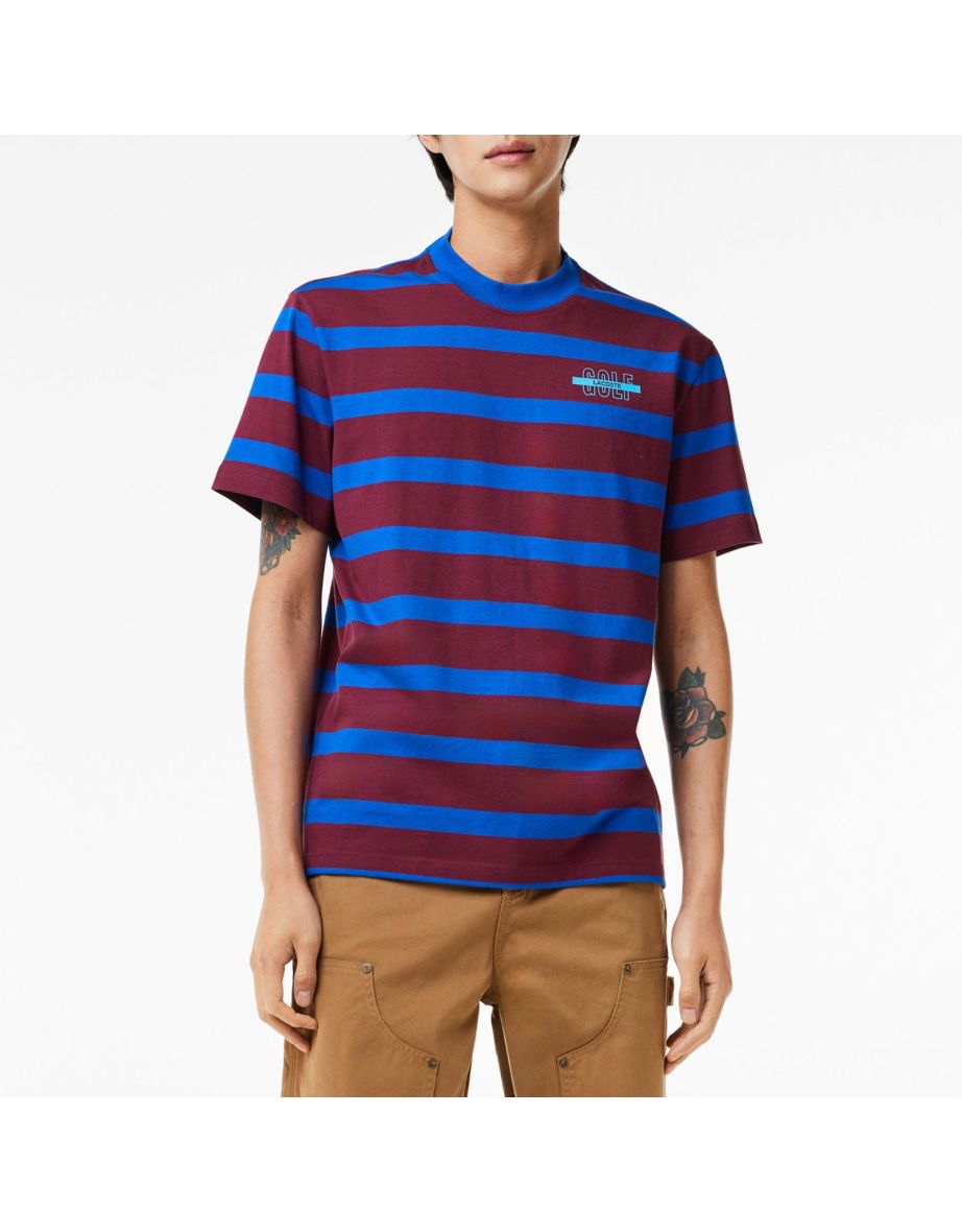 Camiseta Lacoste masculina de algodão com estampa 3D listrada em várias cores