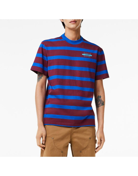 Camiseta Lacoste masculina de algodão com estampa 3D listrada em várias cores