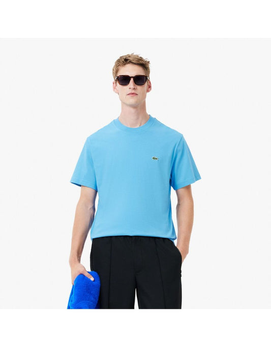 Camiseta masculina de algodão azul Lacoste