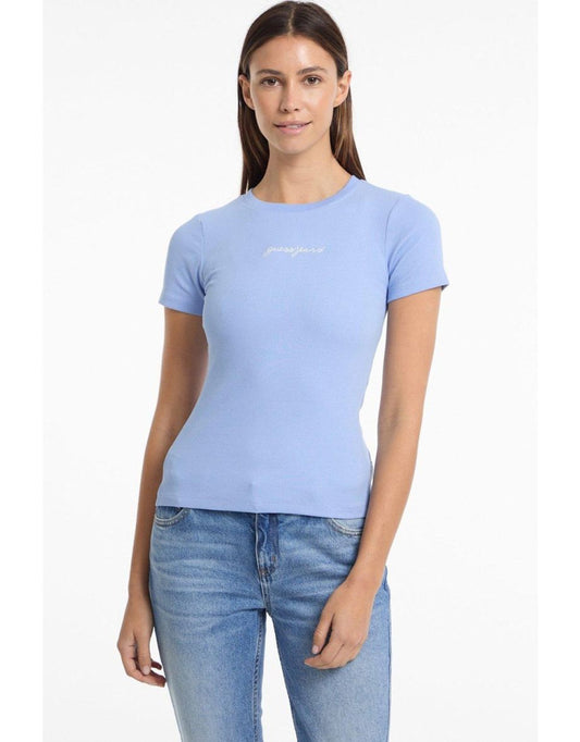 Maglietta Guess Slim a coste in blu