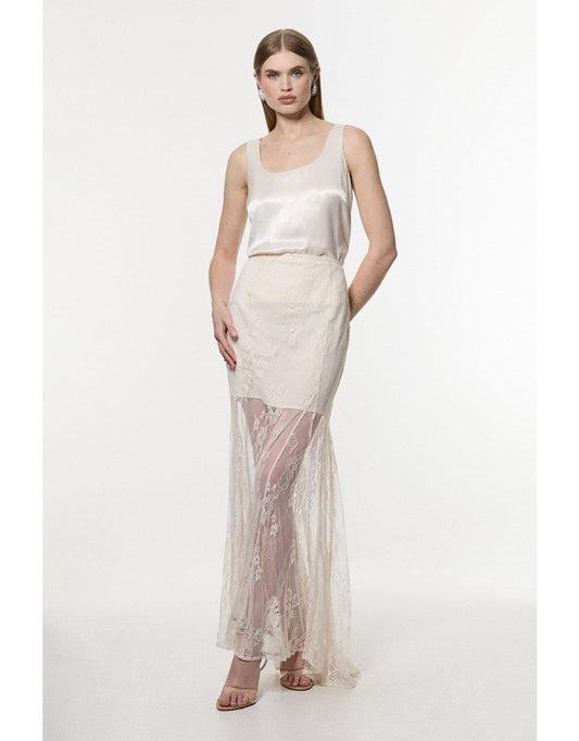 Gonna midi intrecciata in pizzo trasparente Godet