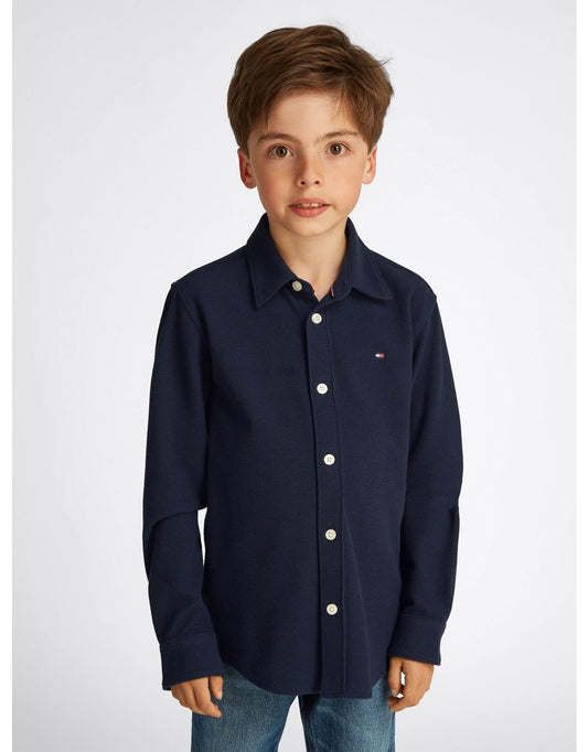 Camisa Regular Fit Micro Waffle Azul Marino de Niño