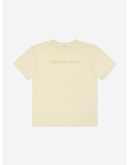 Maglietta Calvin Klein beige con ricamo in rilievo 3D per ragazzi