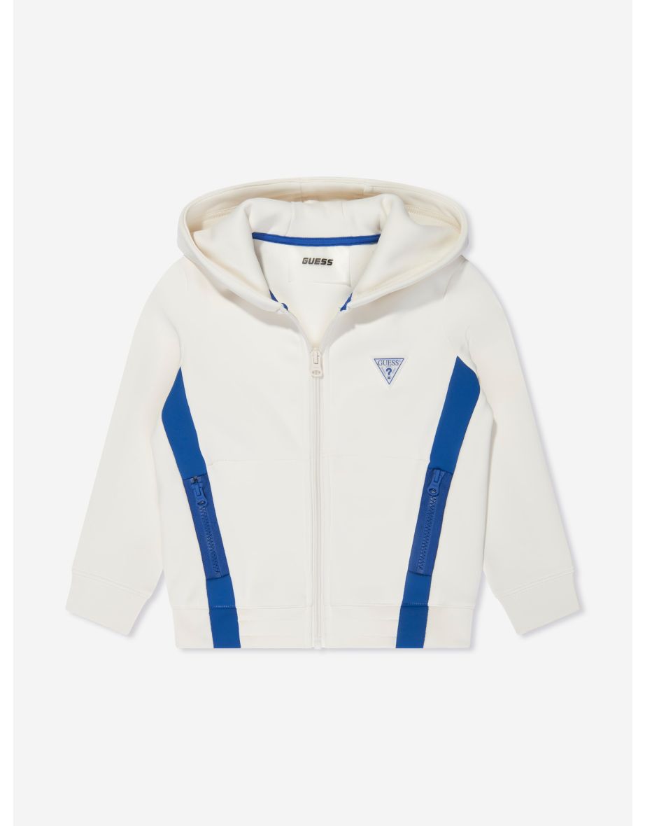 Top bianco con zip e logo per ragazzi