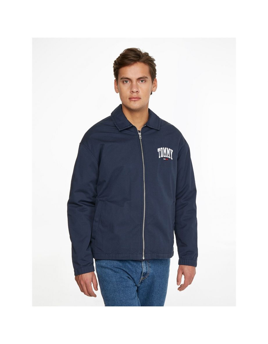 Chaqueta Harrington con logotipo bordado, tejido de algodón y cierre de cremallera