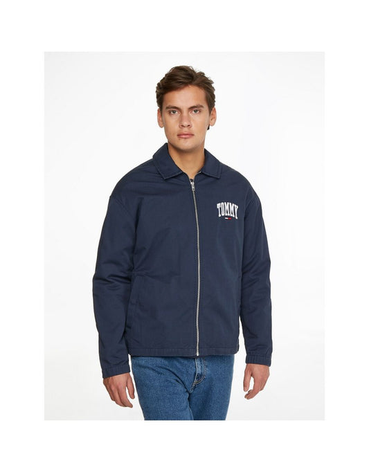 Chaqueta Harrington con logotipo bordado, tejido de algodón y cierre de cremallera