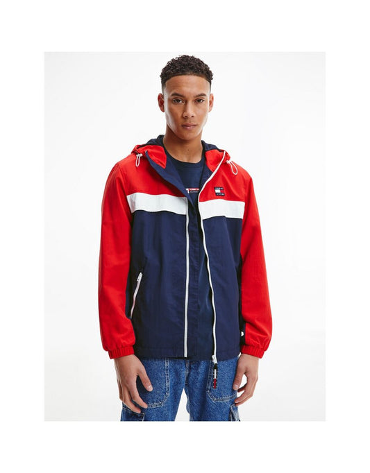 Chaqueta con capucha y cierre de cremallera con estampado de bloques de color reciclado