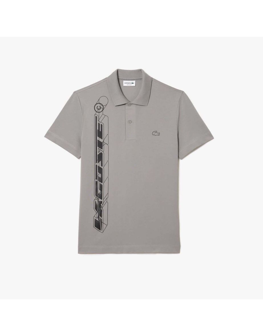 Camisa Polo Lacoste Signature 3D Movement Masculina em Cinza
