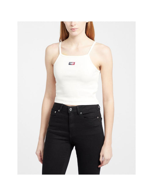 Top donna bianco a coste con logo di Tommy Hilfiger