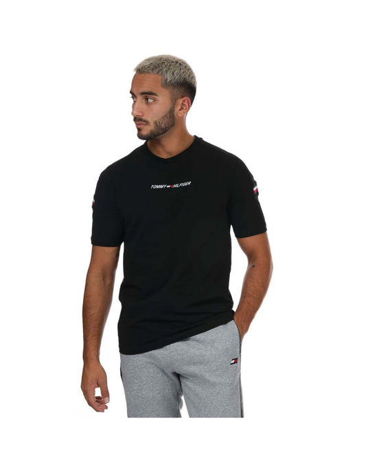 Maglietta da uomo con nastro a righe nere di Tommy Hilfiger