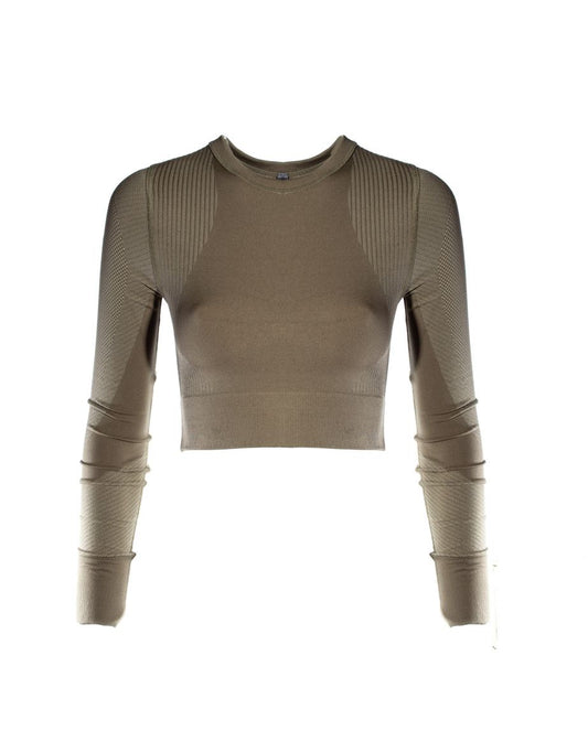Puma Maglietta fitness a maniche lunghe senza cuciture da donna - Khaki