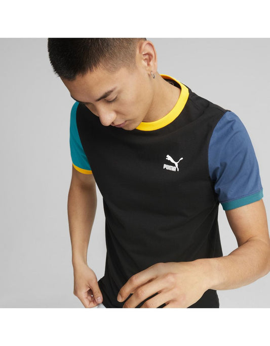 Camiseta Classics Block em Puma Black e Deep Aqua
