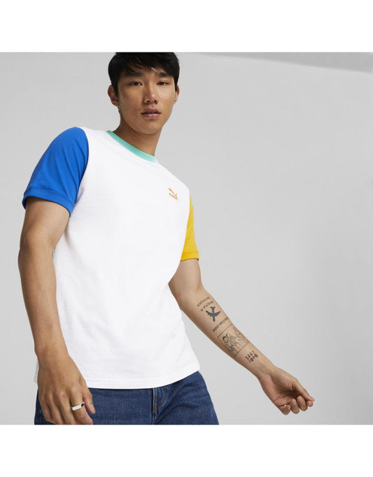 Camiseta Classics Block em Puma White e Puma Royal