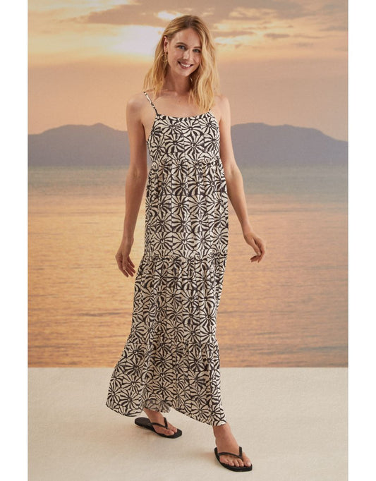 Vestido longo com alças multicoloridas