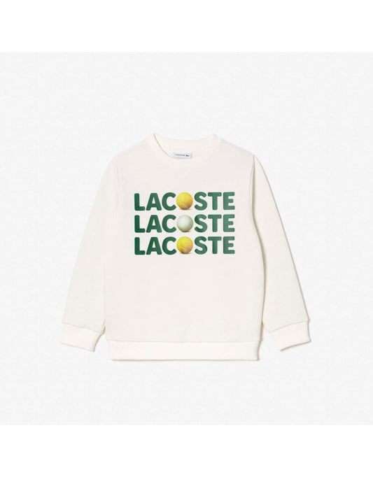 Boy's Lacoste Juniors Cream Fleece Crewneck Print Sweatshirt