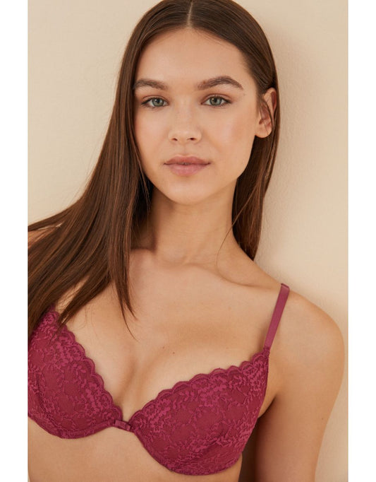 Splendido reggiseno push-up in pizzo marrone