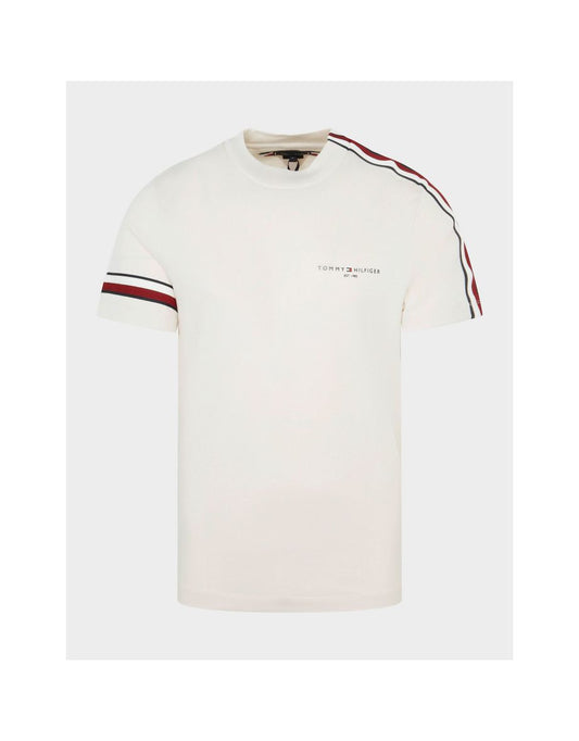 Maglietta Tommy Hilfiger Global Stripe da uomo in color crema