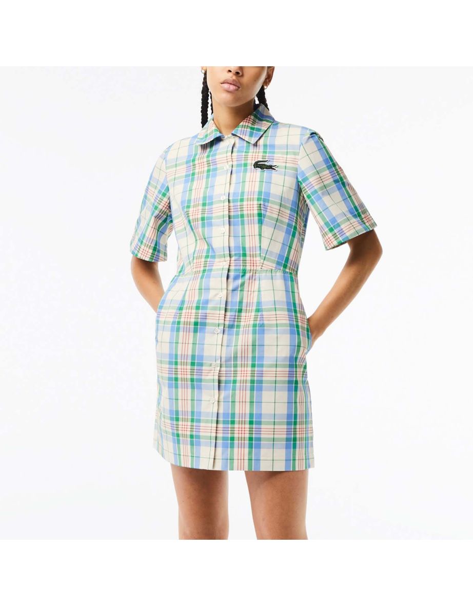 Vestido xadrez feminino Lacoste com mistura de algodão em várias cores