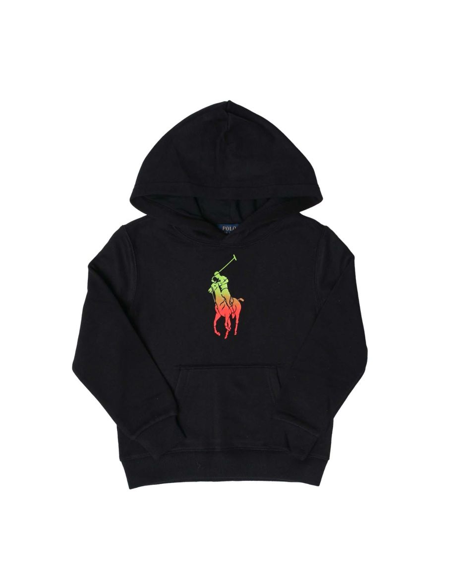 Boy's Ralph Lauren Black Hoodie with Neon Pony Logo