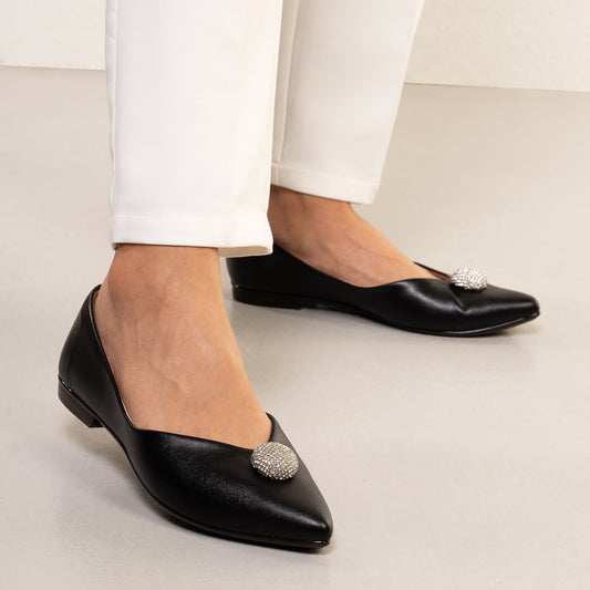 Flats pretas com glitter na ponta do pé para mulheres da Kult