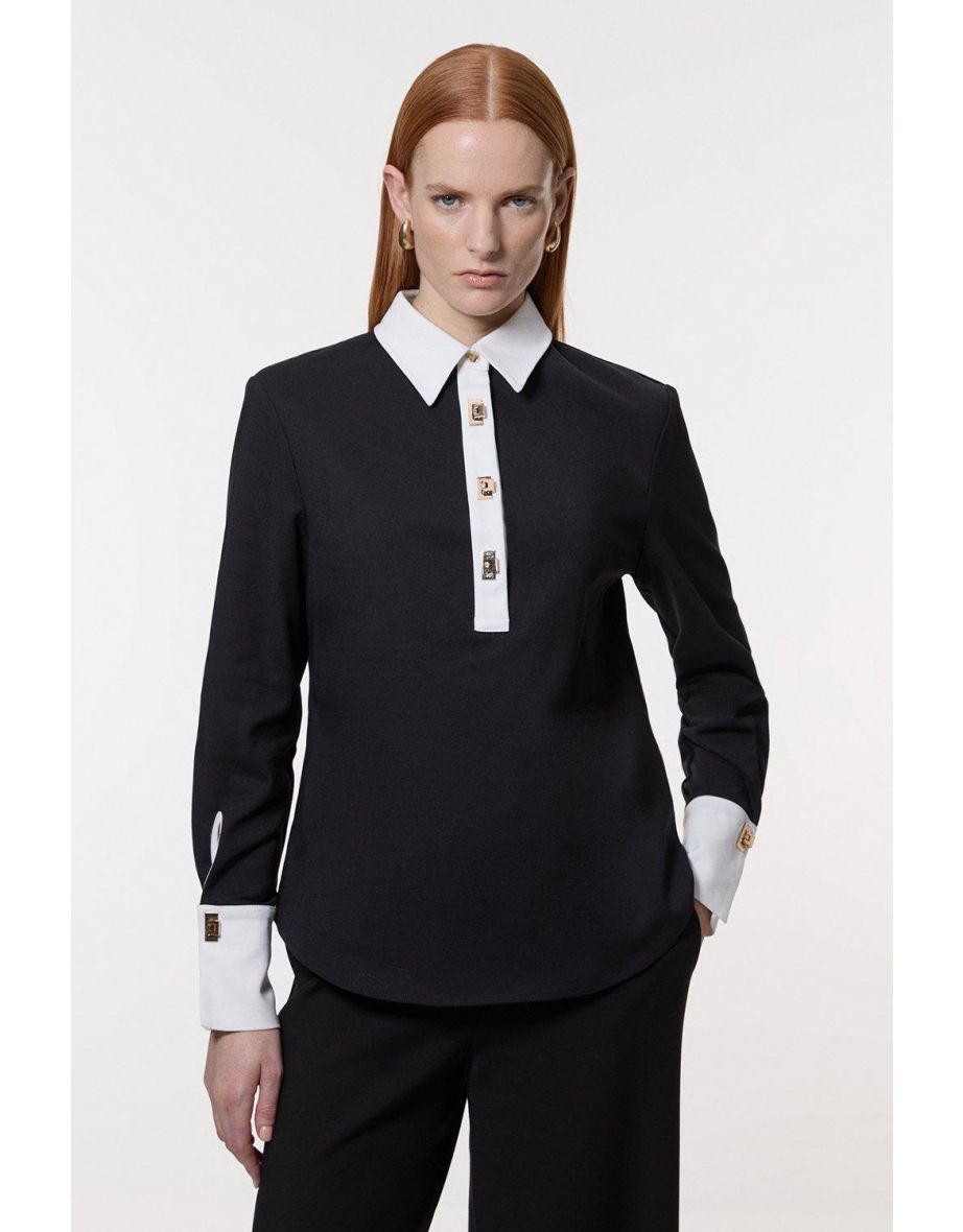 Camicia alta in tessuto di cotone techno con chiusura dorata