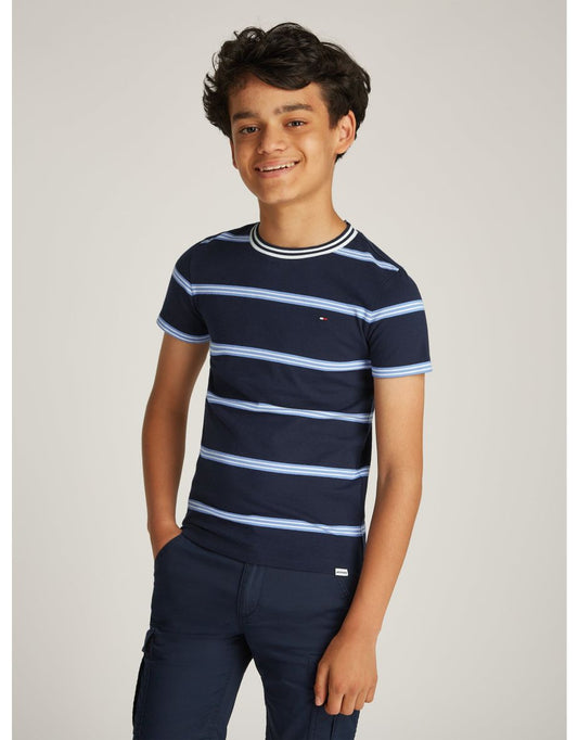 Camiseta masculina de ajuste regular com listras navais