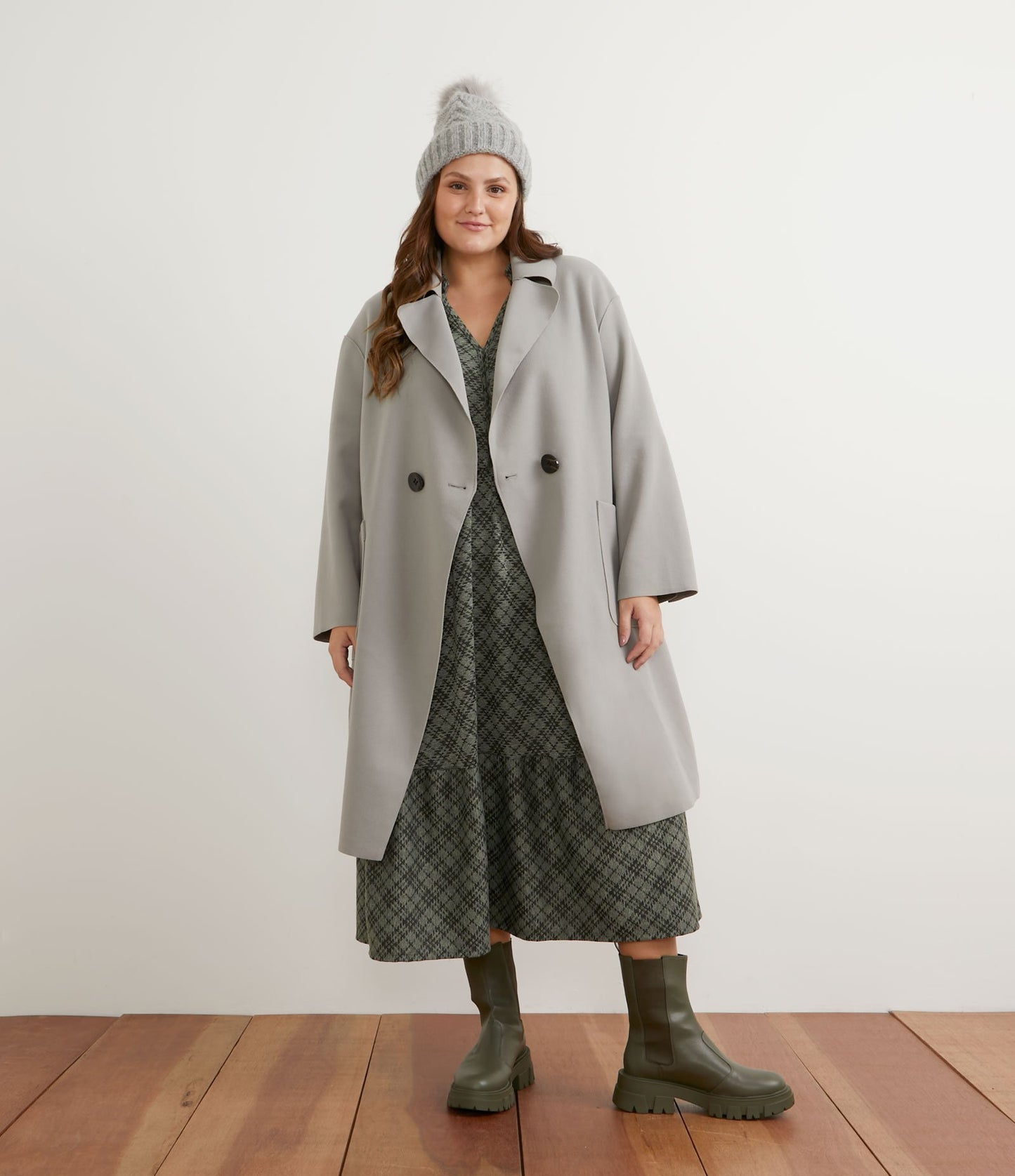 Cappotto lungo con tasche e bottoni, Curve e taglie forti, grigio