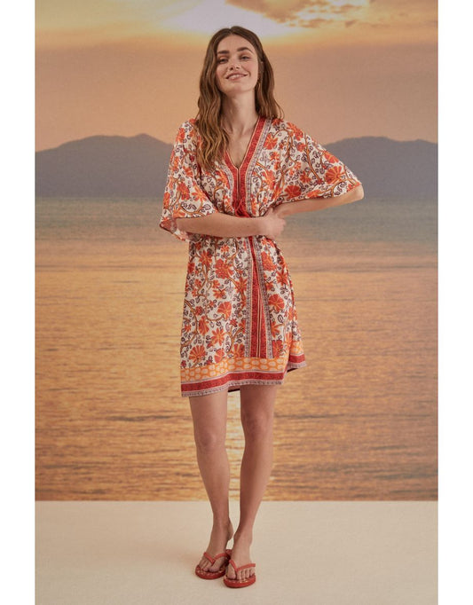 Vestido camisola estampado naranja