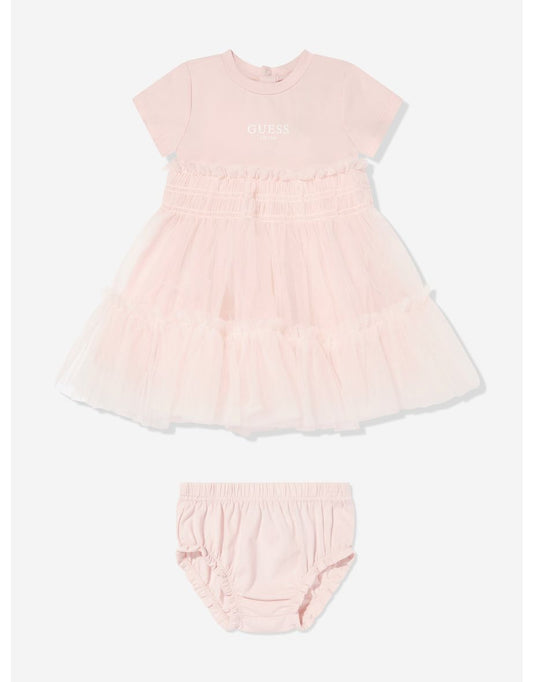 Vestido de bebê rosa para meninas com calcinha