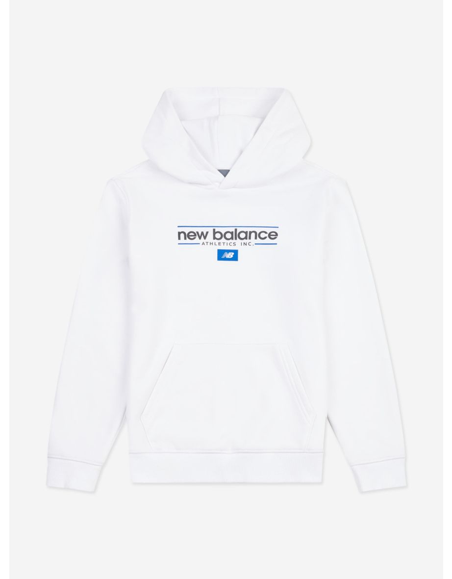 Felpa con cappuccio New Balance Linear Athletics Graphic da ragazzo in bianco