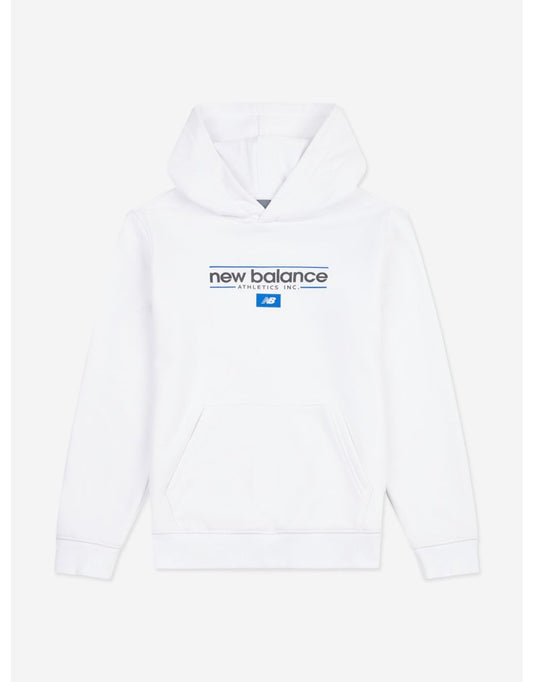 Felpa con cappuccio New Balance Linear Athletics Graphic da ragazzo in bianco