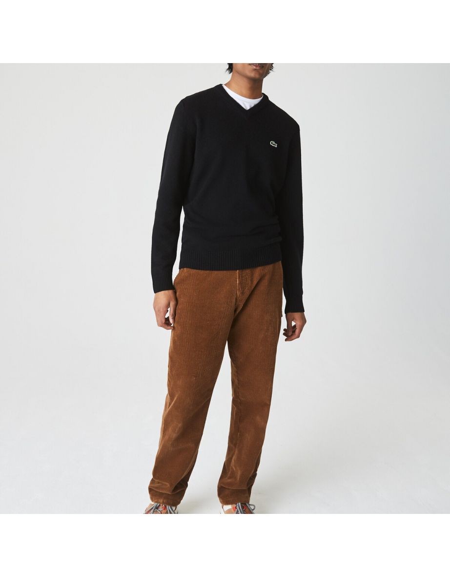 V-Neck Wool Sweater with Embroidered Logo