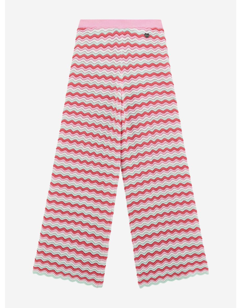 Pantaloni da bambina in maglia ondulata rosa
