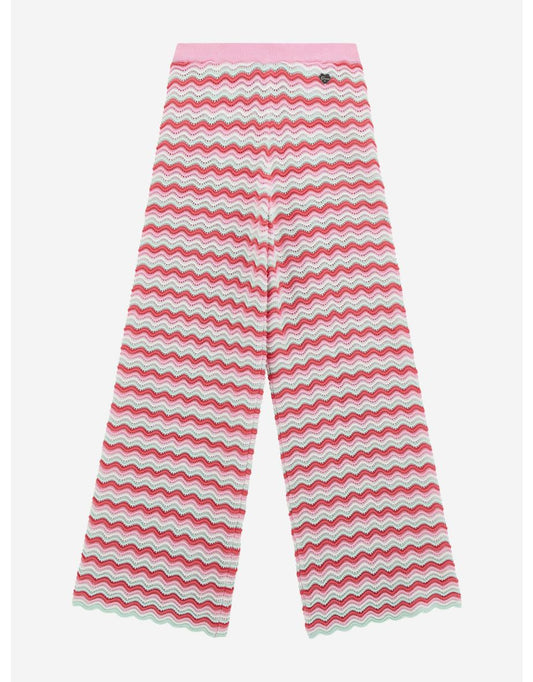 Pantaloni da bambina in maglia ondulata rosa